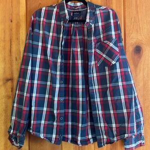 Cactus Man XL Red, Navy, and White Button Up Long Sleeve Shirt